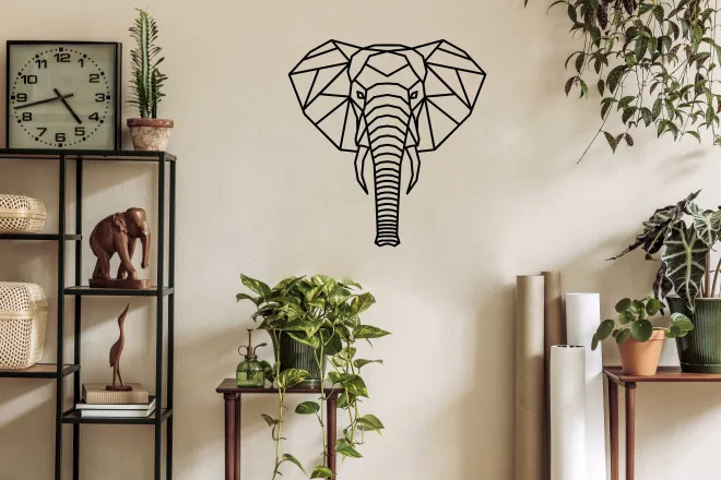 Wandbild Elefant, 595mm, Acryl, Schwarz