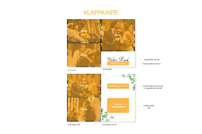 Hochzeitsdanksagung - Klappkarte - Design "natur" - 25er Set