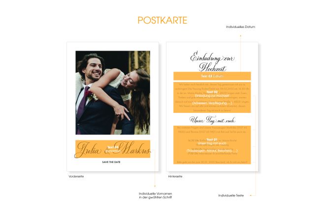 Hochzeitseinladung - Postkarte - Design "schlicht" - 25er Set