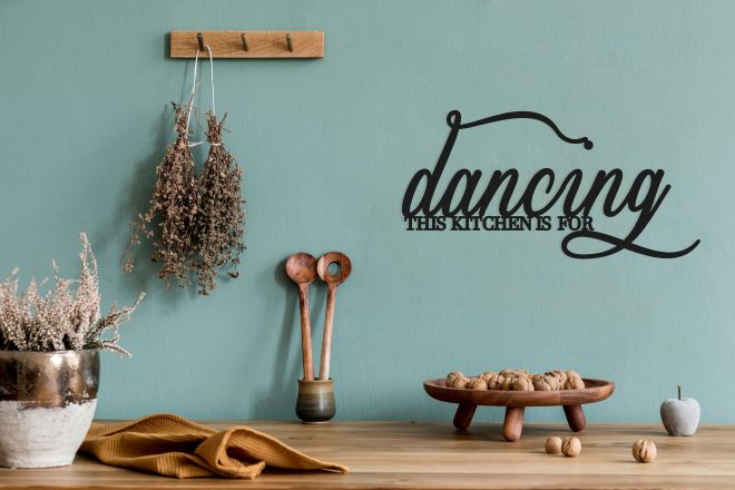 Wandzitat "This kitchen is for dancing", 595mm, Acryl, Glasoptik